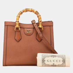 Pre Owned Gucci Brown Small Leather Bamboo Diana Satchel