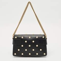 Pre Owned Gucci Black Leather Mini Pearl Studded Queen Margaret Broadway Shoulder Bag 