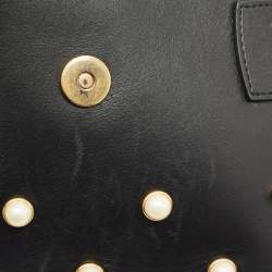Pre Owned Gucci Black Leather Mini Pearl Studded Queen Margaret Broadway Shoulder Bag 