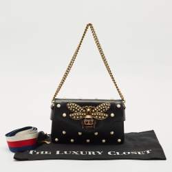 Pre Owned Gucci Black Leather Mini Pearl Studded Queen Margaret Broadway Shoulder Bag 