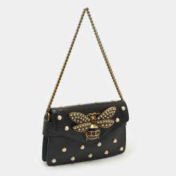 مملوكة مسبقًا Gucci Black Leather Mini Pearl Studded Queen Margaret Broadway Shoulder Bag 