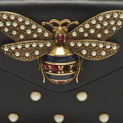 مملوكة مسبقًا Gucci Black Leather Mini Pearl Studded Queen Margaret Broadway Shoulder Bag 
