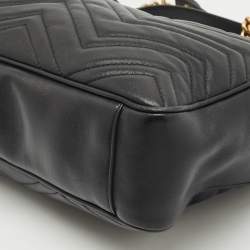Pre Owned Gucci Black Matelasse Leather GG Marmont Open Top Shoulder Bag