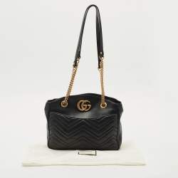 Pre Owned Gucci Black Matelasse Leather GG Marmont Open Top Shoulder Bag