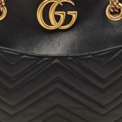 Pre Owned Gucci Black Matelasse Leather GG Marmont Open Top Shoulder Bag