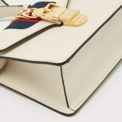 Pre Owned Gucci Off White Leather Mini Web Sylvie Top Handle Bag