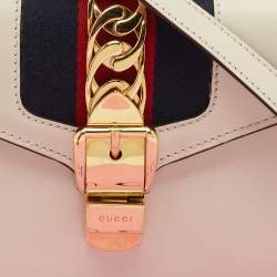 Pre Owned Gucci Off White Leather Mini Web Sylvie Top Handle Bag