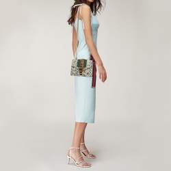 Pre Owned Gucci Black/White Watersnake Leather Mini Web Chain Sylvie Shoulder Bag