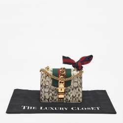 Pre Owned Gucci Black/White Watersnake Leather Mini Web Chain Sylvie Shoulder Bag