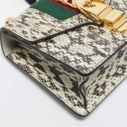 Pre Owned Gucci Black/White Watersnake Leather Mini Web Chain Sylvie Shoulder Bag