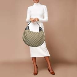 Pre Owned Gucci Black/Beige Canvas Large Full Moon Hobo