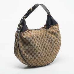 Pre Owned Gucci Black/Beige Canvas Large Full Moon Hobo