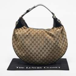 Pre Owned Gucci Black/Beige Canvas Large Full Moon Hobo