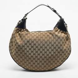 Pre Owned Gucci Black/Beige Canvas Large Full Moon Hobo