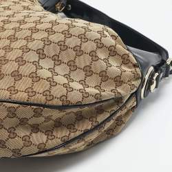 Pre Owned Gucci Black/Beige Canvas Large Full Moon Hobo