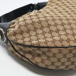 Pre Owned Gucci Black/Beige Canvas Large Full Moon Hobo
