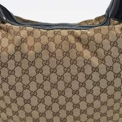 Pre Owned Gucci Black/Beige Canvas Large Full Moon Hobo