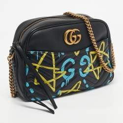 Pre Owned حقيبة غوتشي شبح GG مارمونت جلد ماتيلاسيه سوداء