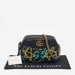 Pre Owned حقيبة غوتشي شبح GG مارمونت جلد ماتيلاسيه سوداء