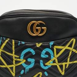 Pre Owned حقيبة غوتشي شبح GG مارمونت جلد ماتيلاسيه سوداء