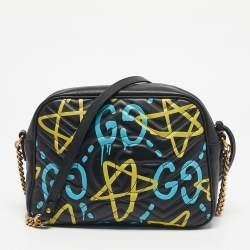 Pre Owned حقيبة غوتشي شبح GG مارمونت جلد ماتيلاسيه سوداء