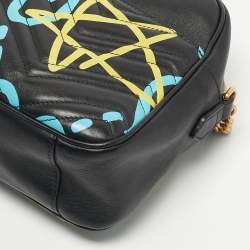 Pre Owned حقيبة غوتشي شبح GG مارمونت جلد ماتيلاسيه سوداء