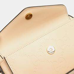 Pre Owned Gucci Beige Super Mini GG Debossed Calf Chain Wallet