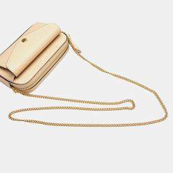 Pre Owned Gucci Beige Super Mini GG Debossed Calf Chain Wallet