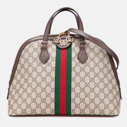 Pre Owned Gucci Brown Medium GG Supreme Ophidia Web Satchel