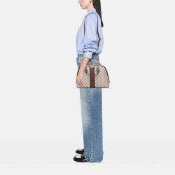 Pre Owned Gucci Brown Medium GG Supreme Ophidia Web Satchel