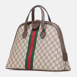 Pre Owned Gucci Brown Medium GG Supreme Ophidia Web Satchel