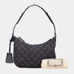 Pre Owned Gucci Black Small GG Denim Horsebit Slim Hobo