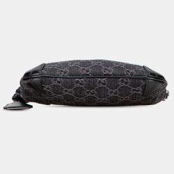 Pre Owned Gucci Black Small GG Denim Horsebit Slim Hobo