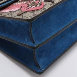 Pre Owned Gucci Beige GG Supreme Canvas and Suede Medium Crystals Embellished Dionysus Shoulder Bag