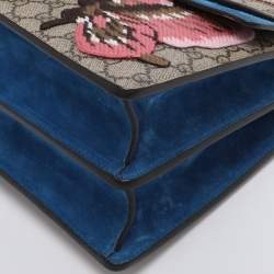 Pre Owned Gucci Beige GG Supreme Canvas and Suede Medium Crystals Embellished Dionysus Shoulder Bag