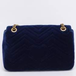 Pre Owned حقيبة كتف غوتشي مارمونت جي جي مطرزة مودرن زهور قطيفة ماتيلاس أزرق 