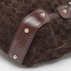 Pre Owned Gucci Brown GG Suede and Leather Pelham Hobo