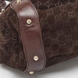 Pre Owned Gucci Brown GG Suede and Leather Pelham Hobo