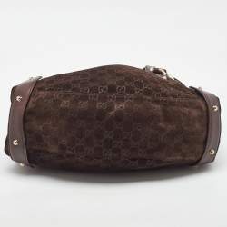 Pre Owned Gucci Brown GG Suede and Leather Pelham Hobo
