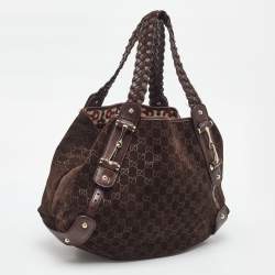 Pre Owned Gucci Brown GG Suede and Leather Pelham Hobo
