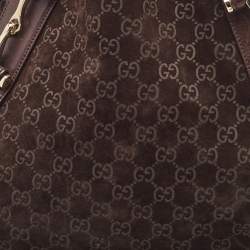 Pre Owned Gucci Brown GG Suede and Leather Pelham Hobo