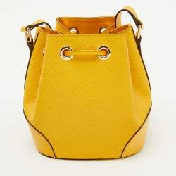 Pre Owned Gucci Yellow Diamante Leather Hilary Bucket Bag