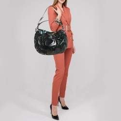 Pre Owned Gucci Black Holographic Effect Patent Leather Icon Bit Hobo