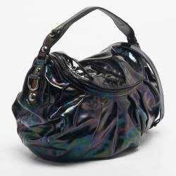 Pre Owned Gucci Black Holographic Effect Patent Leather Icon Bit Hobo