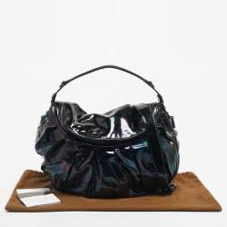 Pre Owned Gucci Black Holographic Effect Patent Leather Icon Bit Hobo