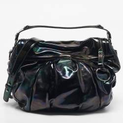 Pre Owned Gucci Black Holographic Effect Patent Leather Icon Bit Hobo
