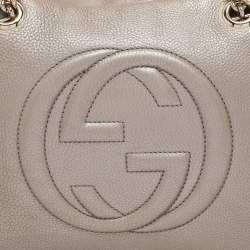 Pre Owned Gucci Metallic Beige Leather Large Soho Chain Bag
