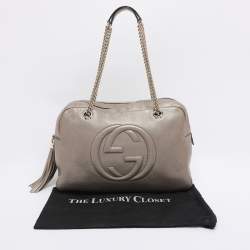 Pre Owned Gucci Metallic Beige Leather Large Soho Chain Bag