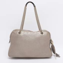 Pre Owned Gucci Metallic Beige Leather Large Soho Chain Bag