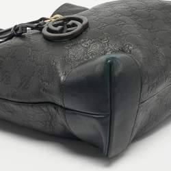 Pre Owned Gucci Black Guccissima Leather Charm Tote